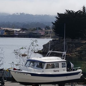 Hauled out in Monterey to buff out and add new lettering