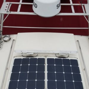 Just added another 170 watt lightweight Sunpower solar panel that is easily removable so when we are anchored out in Baja we will have almost 400 watts (almost 30 amps midday) of power to run the watermaker, fridge and freezer. We have 2 gp. 31 house batterys. So different than when we started cruising over 40 years ago!