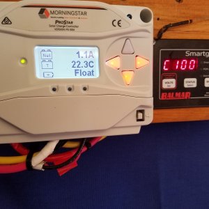 My new Balmar smartguage, along with the Morningstar solar controller are my battery monitoring system. The gauge is showing 100% charge, so the solar is at float stage.
Both were a very easy install.