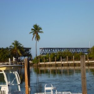 piece missing from the old bridge, Active captain reports falling debris from other parts of this bridge also reportly a lot of sharks in the channel area,swimming in the channel area is ill advised