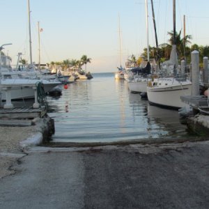 The ramp and marina at the Black Fin Resort in Marathon. We booked here for a week 23' boat= 218. dollars, pool laundry bayside but about two and a half miles to the seven mile bridge and Hawk Channel and the Atlantic Ocean = good fishing