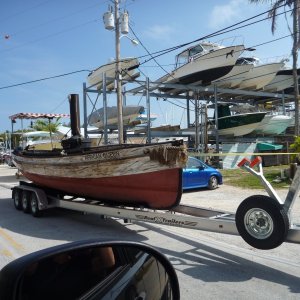 The African Queen boat now with Yamaha outboard along with the steam boiler lives in Key LArgo Humphrey Bogart and Katherine Hepburn in the movie Afrian Queen