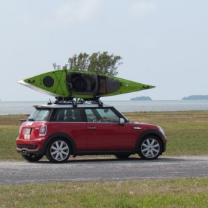 A Mini Cooper S with a couple of kayaks in Flamingo,Florida