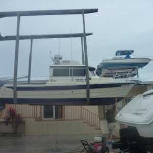 Will-C getting pulled at The Pilot House Marina bottom pressure washed and put on the trailer for the ride home.