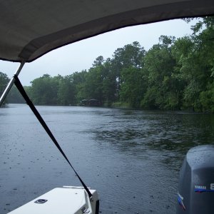 Hiding for 2 nights from Tropical Storm Andria anchored in Black River at mouth of Moores Creek,NC. up Cape Fear River to Black River, 36 mi from Wilmington. NC.