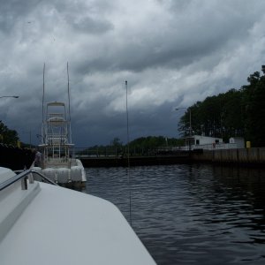 In Great Bridge Lock, ICW mm 015. Storm intensifying. Andria was mild in comparison.