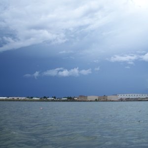 Anchored over night in Willoughby Bay, Norfolk during tornado WATCH. Tornados touched down in the area. Rock and roll anchorage.