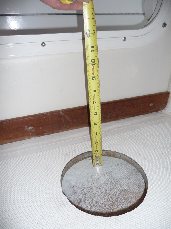 1. Galley floor access  hole, just in front of the cabin door. This void area collected several gallons of salt water comming directly from a misplaced drainage hole in the anchor locker.