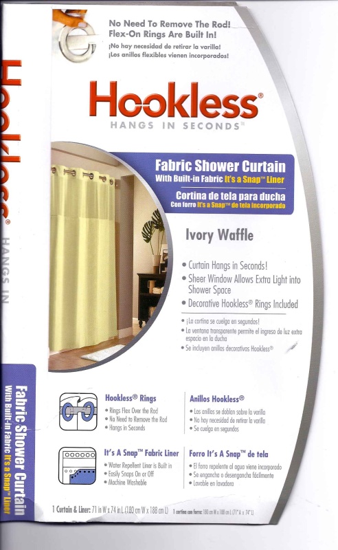 10 Hookless Shower Curtains with Snap On:Snap Off Liner.  Note: we're probable going to add Velcro strips to the sides of the curtains in order to keep the curtains together in wind. If we need to do this, we'll show the group.
