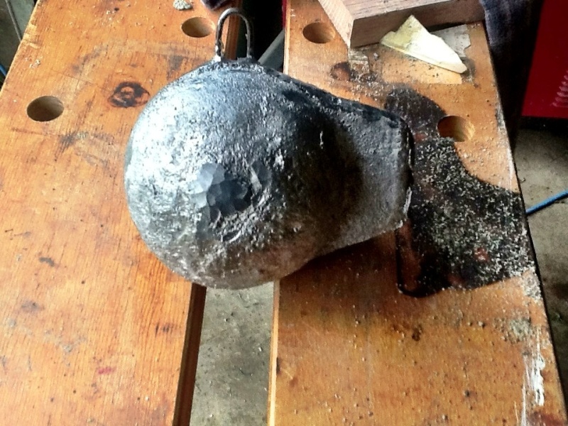 12 lb. ball after touch up ready for plastic coating
