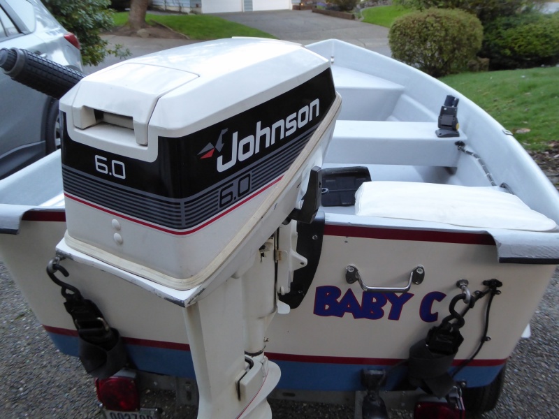 1989 6hp Johnson long shaft "Sail Master" version with battery charging and high thrust prop, but swapped out with regular prop and standard cowling from a short shaft 6hp in my small outboard collection.