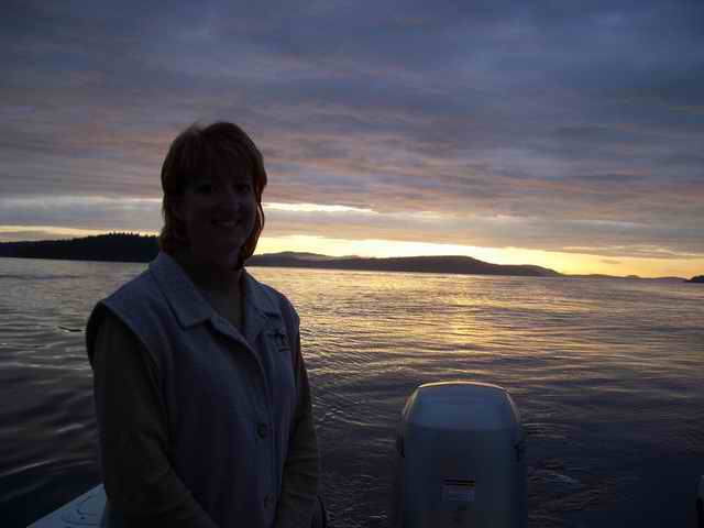 20050514h 2nd San Juan Trip Amy & sunset going back to Lozpez from Friday Harbor dinner