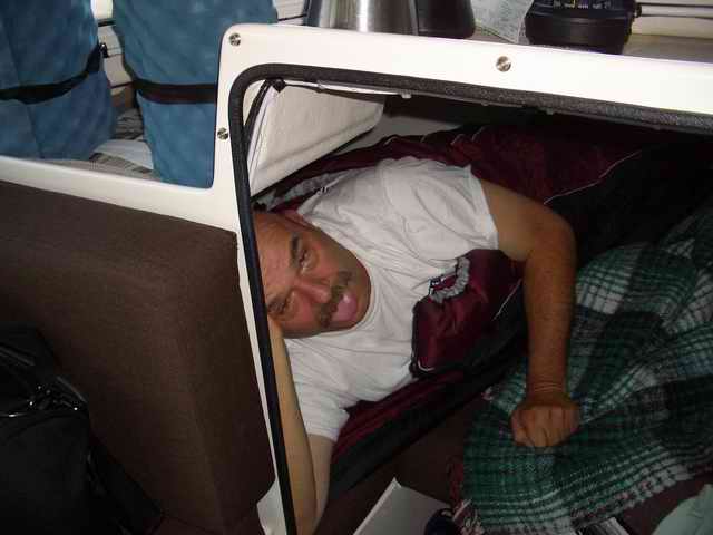 20050918a Uncle Bob at 6 ft 5 inches fit in the v berth