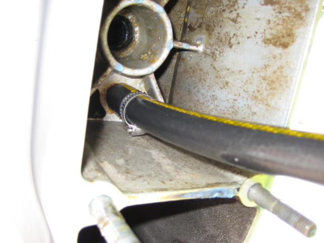 5/8\" hose clamped over water pump output tube for flush of \"salt away\"
