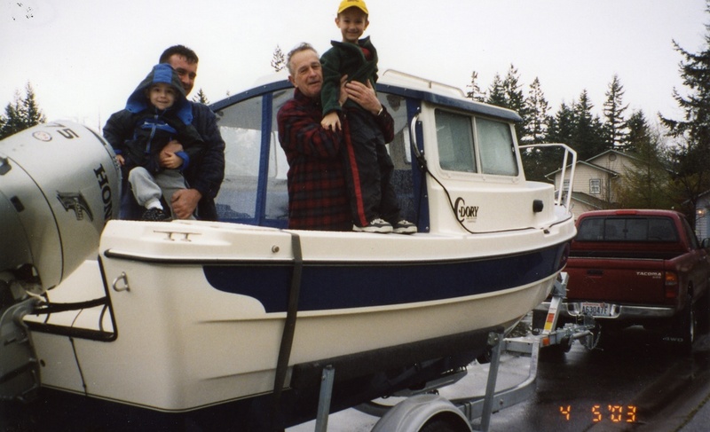 5 April 2003 - Showing the C-Dory to some of the family.  The youngest grandson wanted to know how soon we'd be going out in the "fish water"