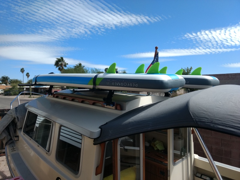78" crossbars for both inflatable paddle boards side by side. These were from our old Isuzu Trooper so I know they'll fit both our kayaks side by side also.