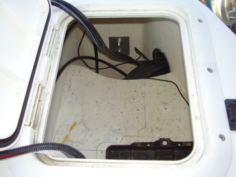#8 Rear of lazarette minus trim tab wiring showing fore holder in place