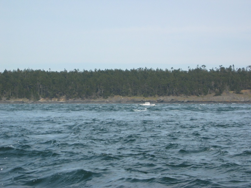 A C-Dory 22 inbound through Cattle Pass on Saturday afternoon\'s flood.