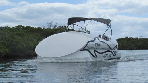A glass bottomed tour boat from John Pennekamp State Park Key Largo. it looks like it got whacked with a hot frying pan