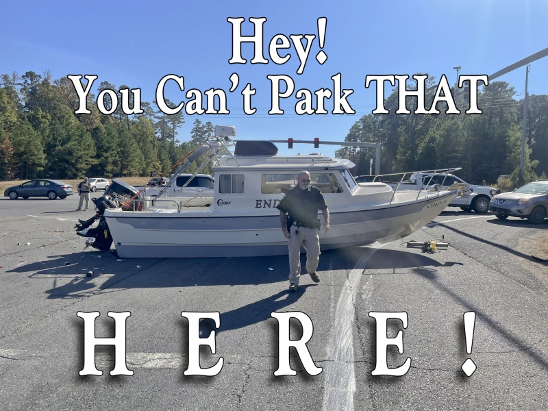 a moment of distraction spelled the END followed by weeks of nightmare calls with wrecker, salvage yard, insurance companies) the policeman ironically crops the boat name...