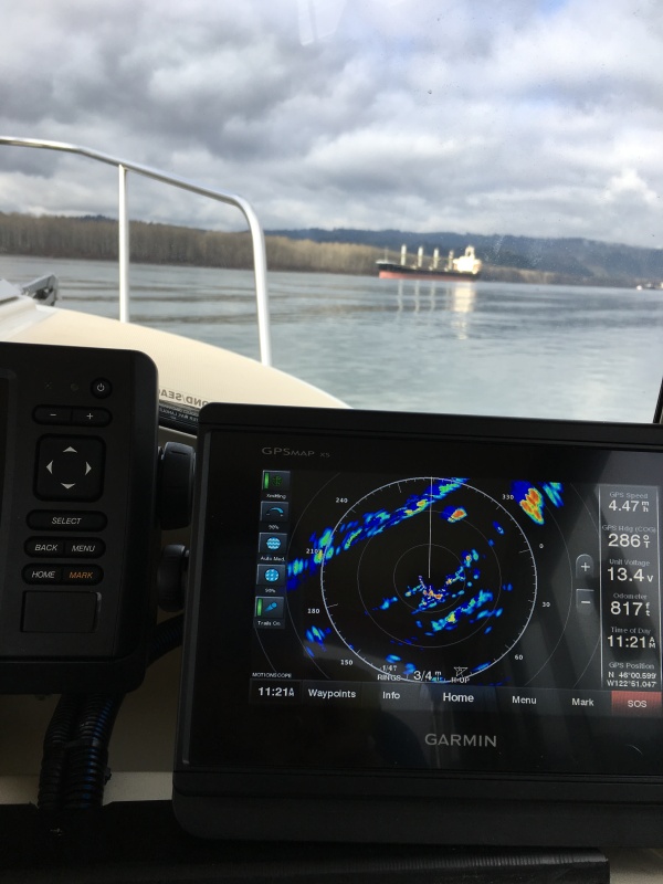 A ship in view, and on the radar