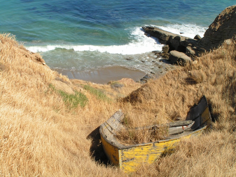A very old rowboat buried in the hillside, couldn't figure out how it got here, up so high from the water.