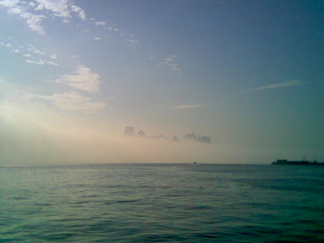 A wall of New England fog approaching Boston.