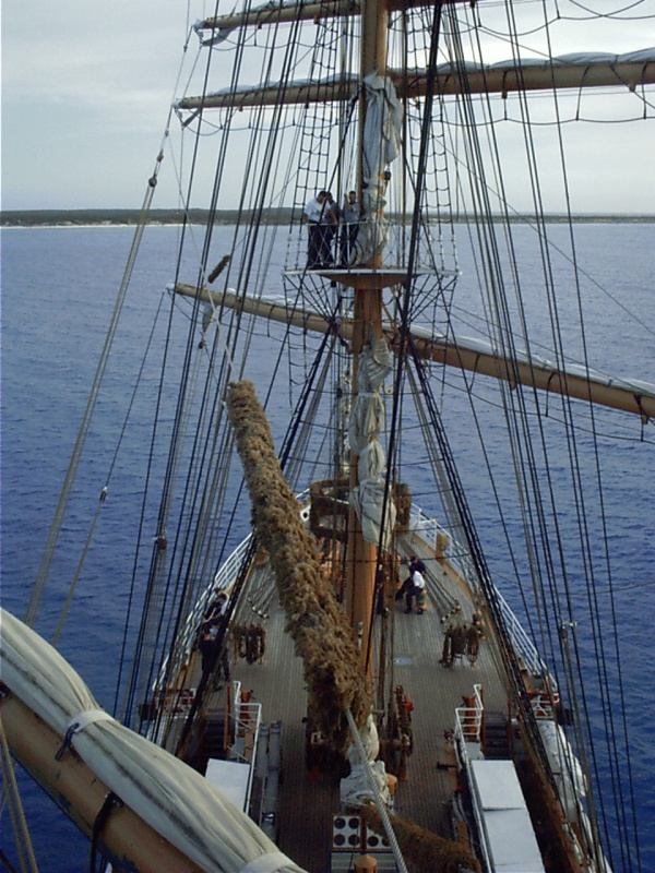 Aloft in the rigging of CGC EAGLE in Bahamas 2004