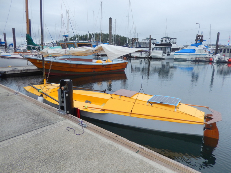 An experimental sailing craft in Friday Harbor marina