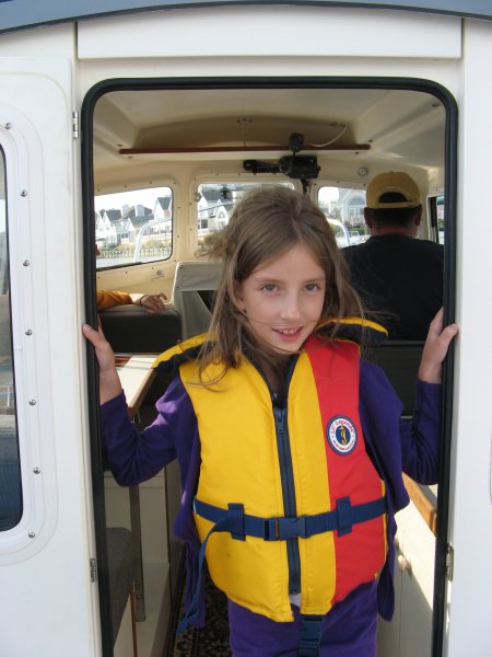 Annie in the boat for the first time