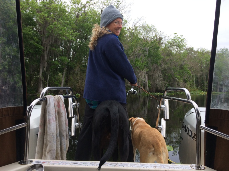 Any fishing reel drag brings both dogs on deck to investigate. Landing a fish causes great excitement for humans and canines alike