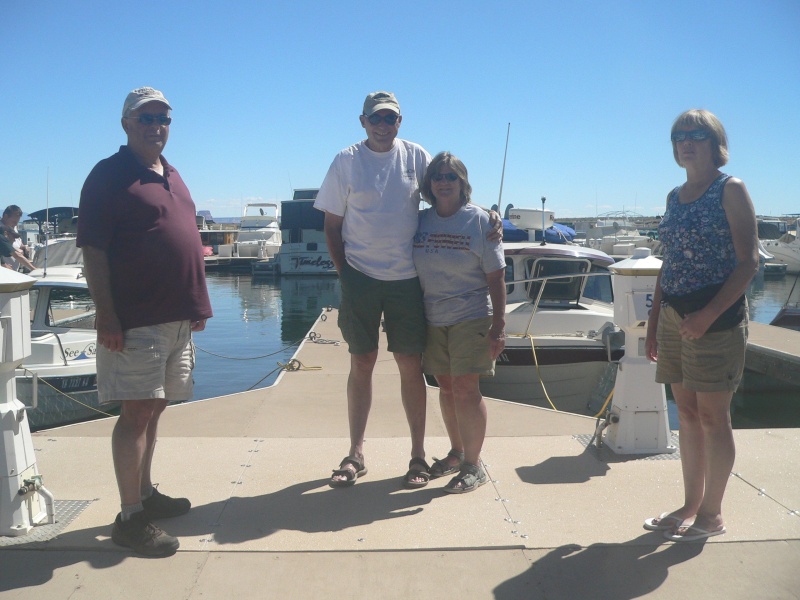 Arrival at Wahweap Marina after a long drive from California. Chris (Rena Verde), Nick & Marcia (Valkyrie) and Diane (Lighthouse Express)