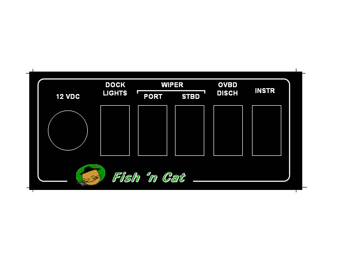 Artwork used to make switch plate.  This was printed in mirror-image, and applied to the back of a 1/8" Lexan sheet, so the face stays nice and shiny.