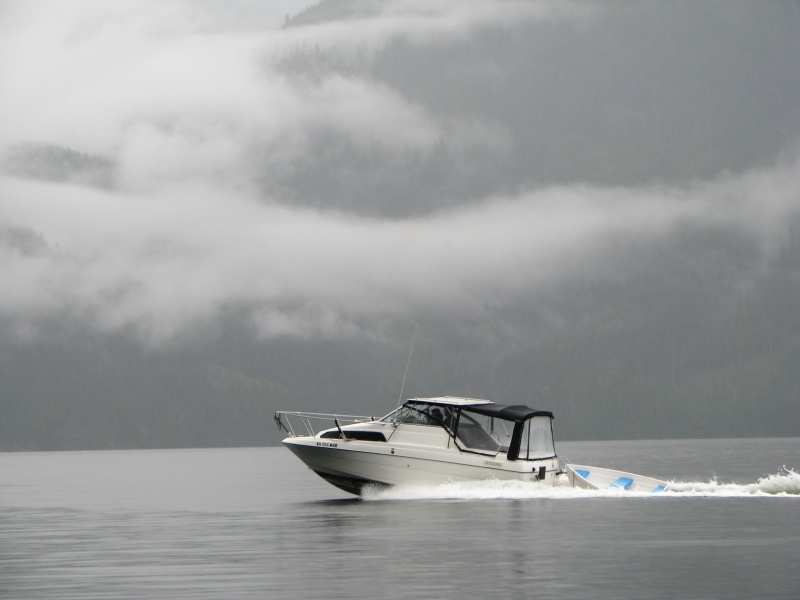 B-Boat 22, the Julie Anne, running with us up to Princes Louisa Inlet.  Flat here but we did see WOW(Waves On Water)! and lots of rain. C-Dory used 1/2 the fuel at every stop.