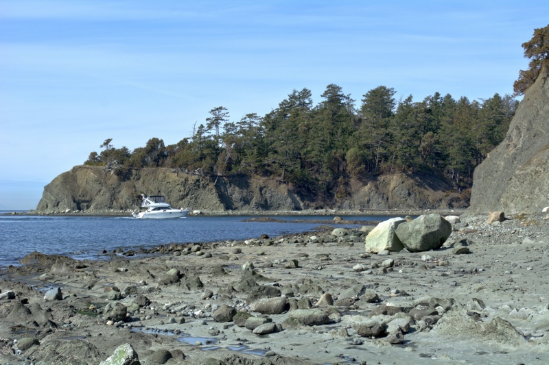 Bayliner entering Fox Cove in front of Little Sucia
