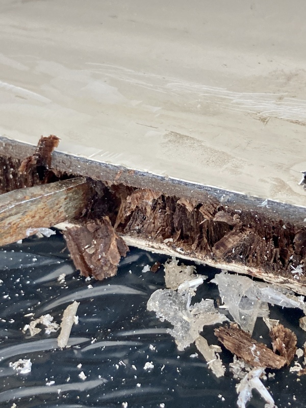 Because the hatch had also been caulked form the inside - and that had mostly held up over the years - water was getting trapped and rotted some balsa core.