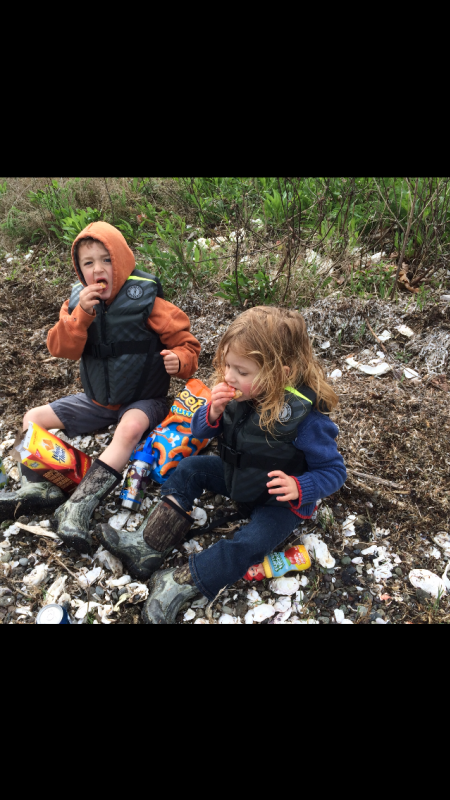ben and maddie beach waiting for pots to soak 2014