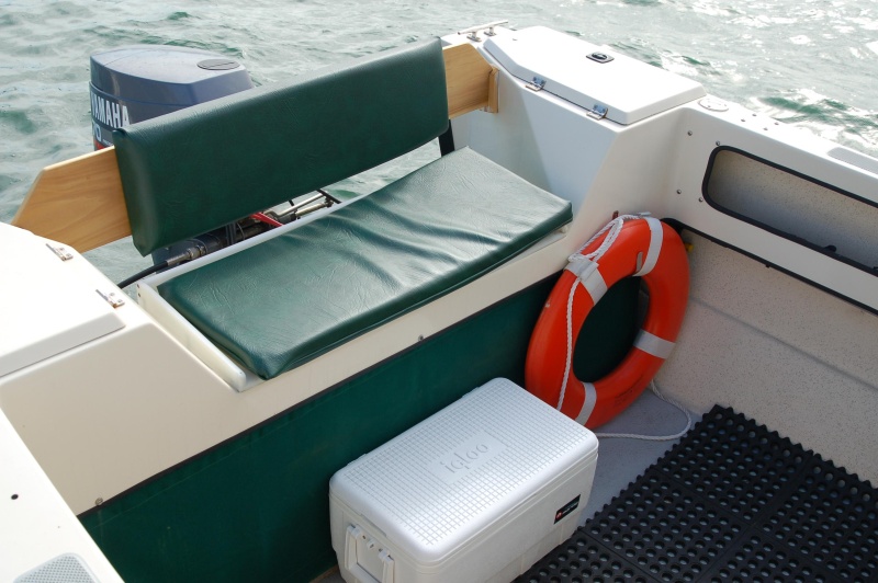 Bench over the motor well.  The back slides in and out easily to allow engine to tilt up.