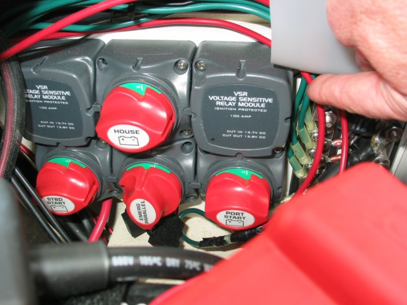 BEP Battery switch for 3 batteries and twins. Put two negative busses in each lazarette. A piece of plastic cutting board flips down to cover busses. Two leads to house panels with 30 amp fuses. 50 amp breaker between house battery and switch. Can combine one start battery and house battery with a second switch. VSR system works great.