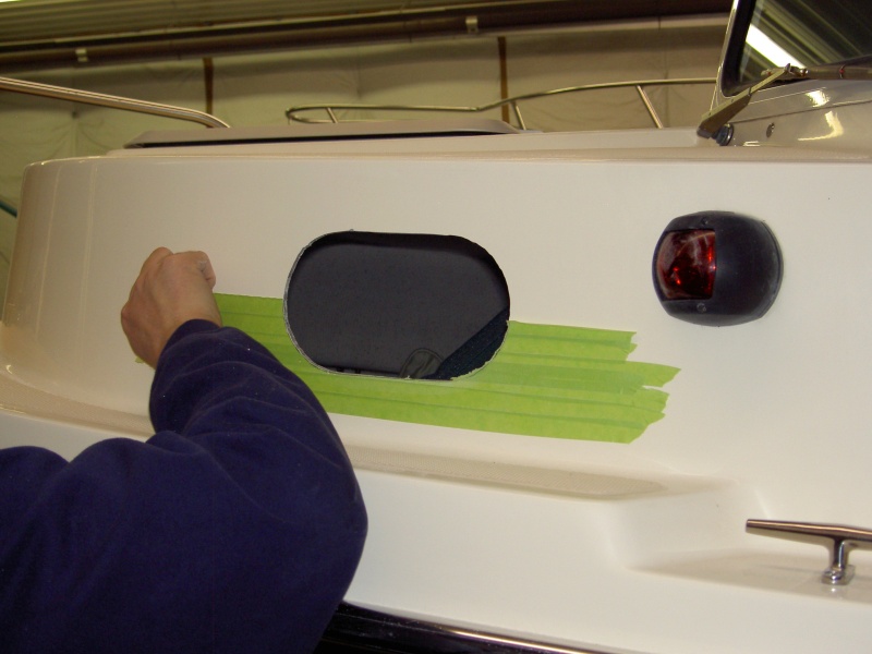 Big honkin' hole!  Removing the tape.