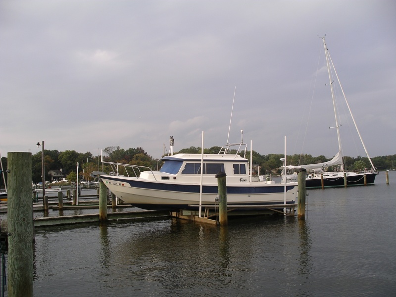 Boat On Lift Showing V-berth Ports and Radar Arch