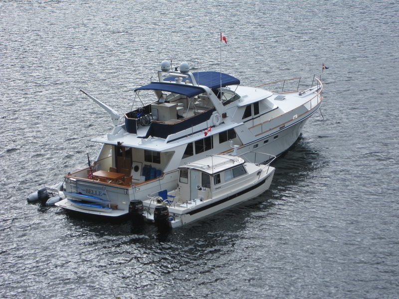 Brother Bruce's 67' Tolly "Belle" and his dinghy, our Tomcat