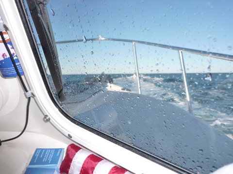 bustin across the 29 miles to Block Island from Westport R.I. If you look closely you can see my light blue C-Dory cards I hand out with the C-Brats website address and C-Dory's new phone number and address to folks that show interest in the boat