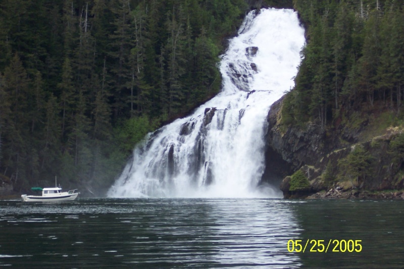 (C-Biscuit) Cascade Falls is the largest waterfall in Prince William Sound...the C-Biscuit looks kinda small!