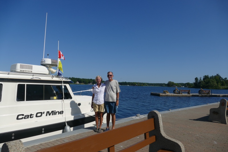 Canada courtesy flag highest, yellow quarantine flag, and US flag starboard stern.  Next stop Canada!