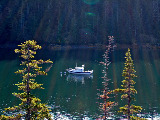 Cannery Ruins, McClure Bay, 10-14-06, Coho at anchor
