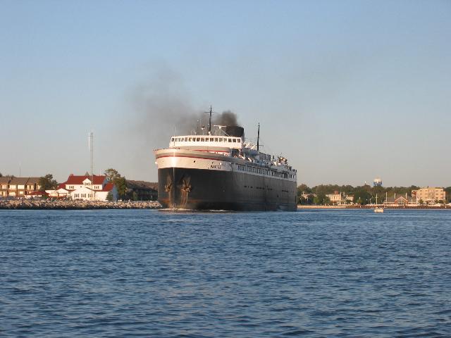 Car ferry Badger leaving Ludington Harbor for Wisconsin. The last remaining boat from a fleet of many.