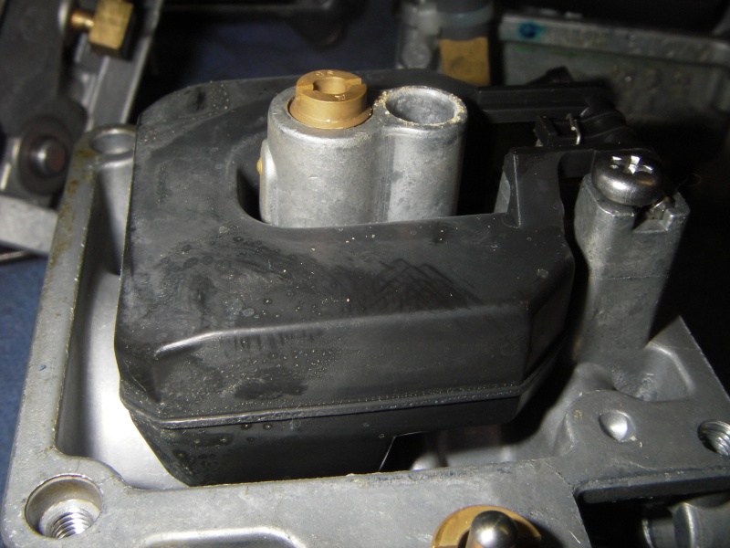 Carb rebuild, Spring '08, crystal deposits, probably from old un "Stabiled" gas from prior to purchase.  Now everytank gets full dose of blue (marine) Stabil.
