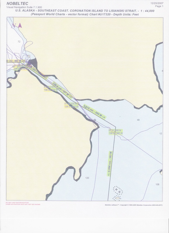 Chart copy of boat tracks between Anna & Sister Lakes-Chichogof Wilderness