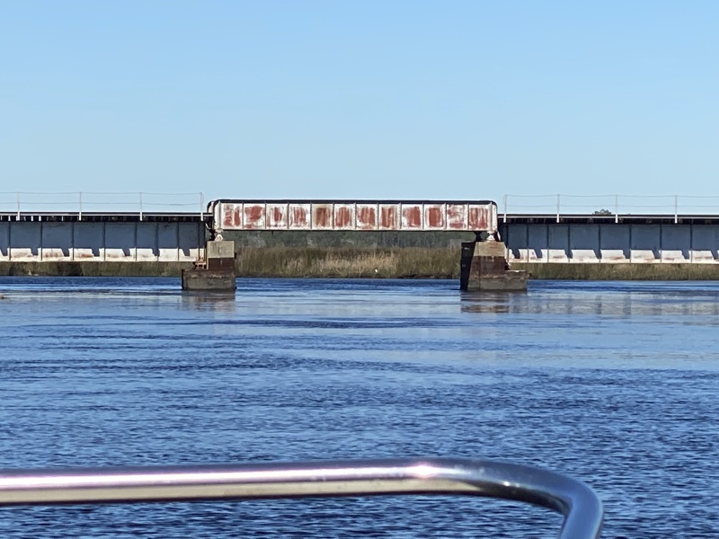 Chose to explore the Nassau River and its Four creek systems upstream. Unlike the St.Mary?s this RR bridge has an inverted span we could pass under at half tide or lower